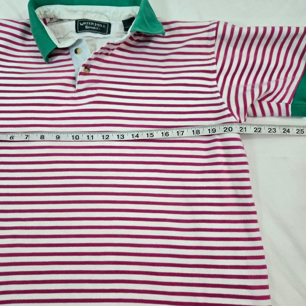 Vint 90s Water Mill Sport Polo Shirt Mens M Pink Green Striped Boxy Grandpacore - Picture 6 of 10